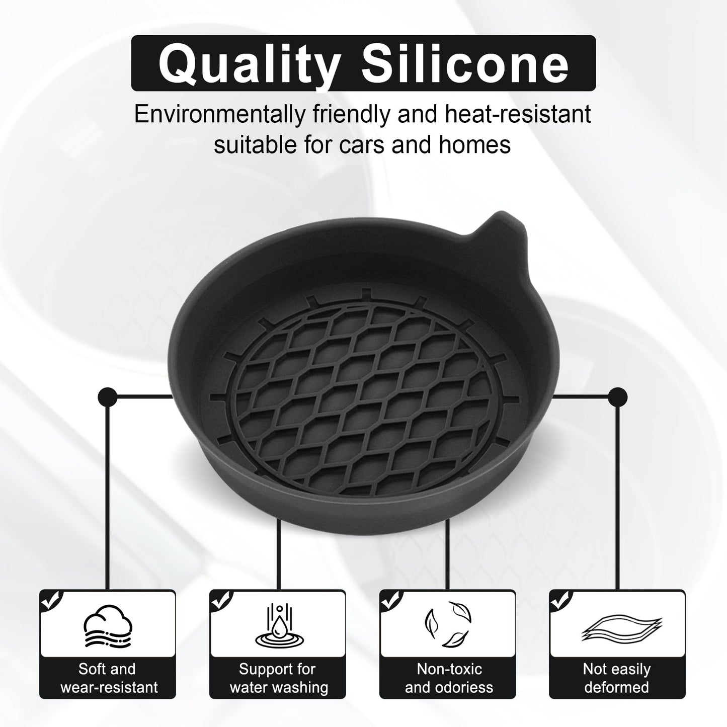 SINGARO Silicone Car Cup Holder Coasters – 4 Pack Black