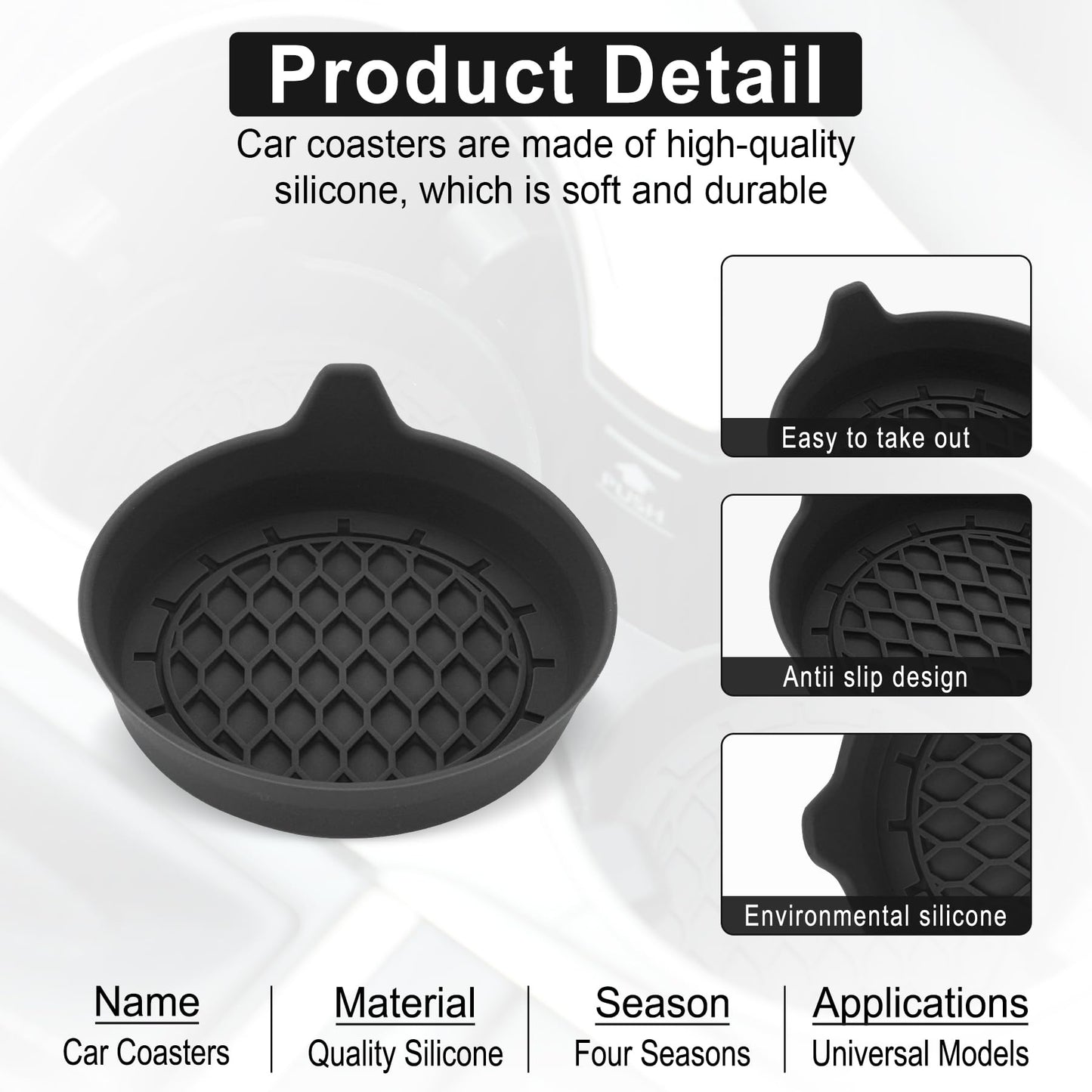 SINGARO Silicone Car Cup Holder Coasters – 4 Pack Black