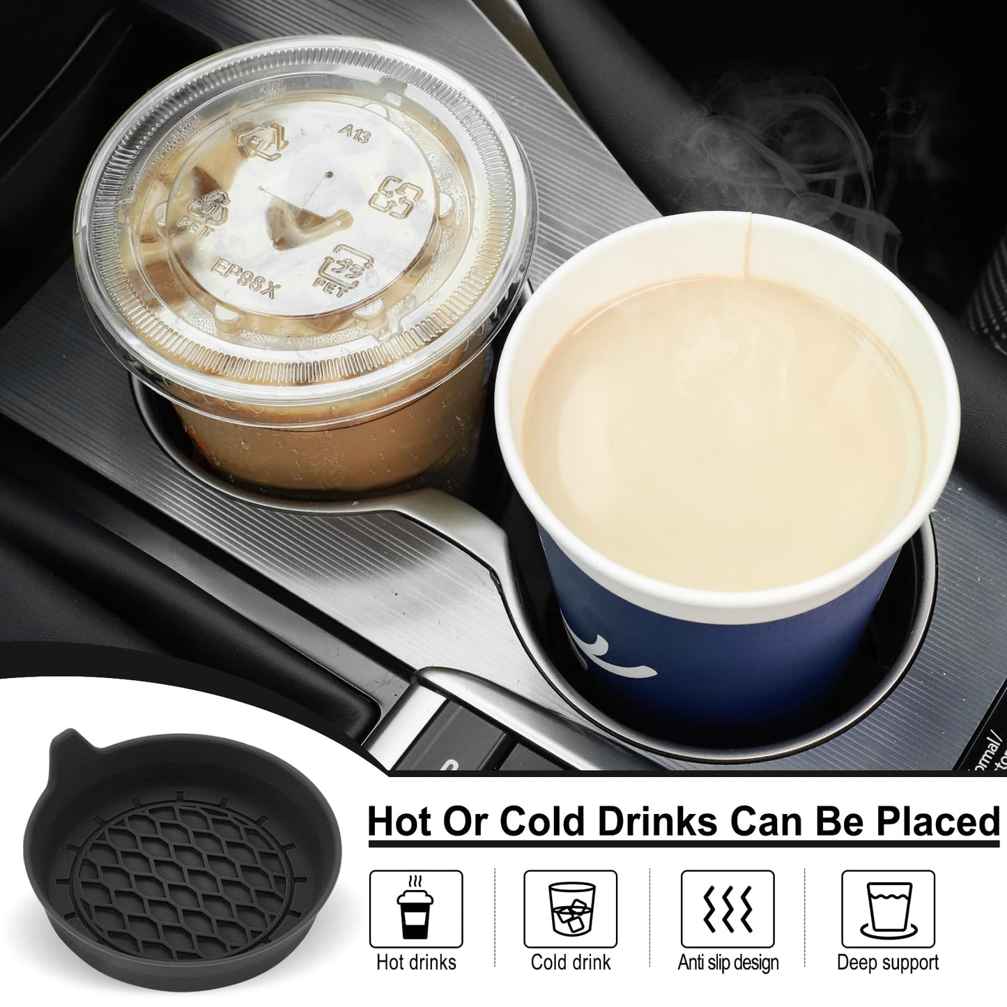 SINGARO Silicone Car Cup Holder Coasters – 4 Pack Black