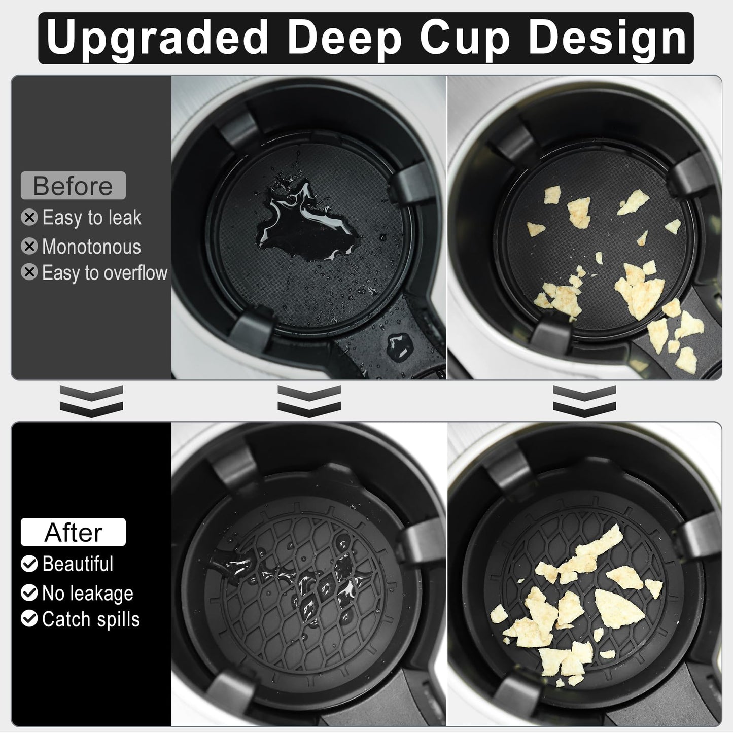 SINGARO Silicone Car Cup Holder Coasters – 4 Pack Black